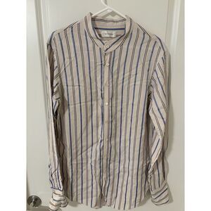 Wales Bonner Blade Collar Cream Striped Button Down Shirt Men's Size 46 EUC‎